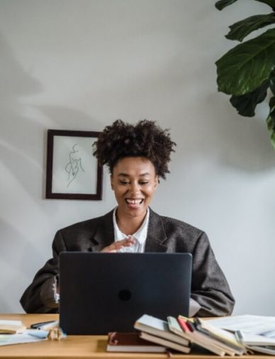 Woman on a video call inside